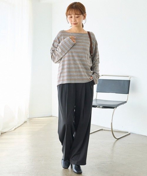 LAVEANGE(ラビアンジェ)の「マルチボーダーボートネックプルオーバー|長袖/カットソー/ゆったり/大人カジュアル(Tシャツ/カットソー・レディース・グレー/ブラック/オフホワイト・M/LL/3L/4L/5L)」の11枚目の写真