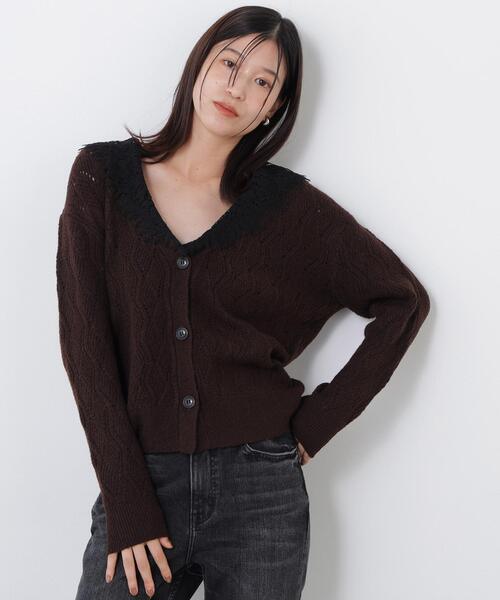 N.(N. Natural Beauty Basic)(エヌエヌナチュラルビューティーベーシック)の「レースカラー付ニットカーディガン(カーディガン/ボレロ・レディース・イエロー系その他/ホワイト系その他/ブラウン系その他・FREE)」の2枚目の写真