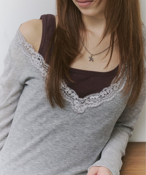 thinkto(シンクト)の「レースVネックトップス(Tシャツ/カットソー・レディース・ライトグレー/アイボリー/ブルー/ブラック・FREE)」の8枚目の写真