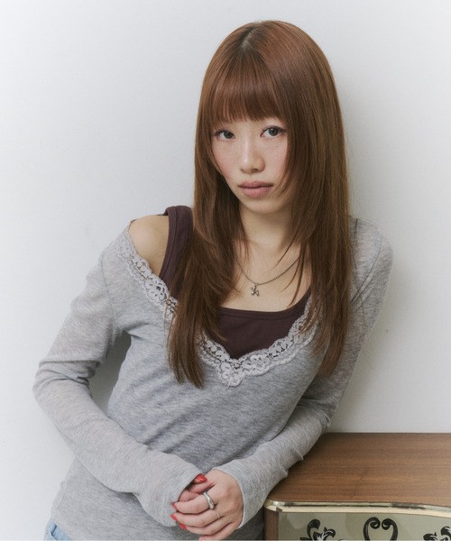 thinkto(シンクト)の「レースVネックトップス(Tシャツ/カットソー・レディース・ライトグレー/アイボリー/ブルー/ブラック・FREE)」の9枚目の写真