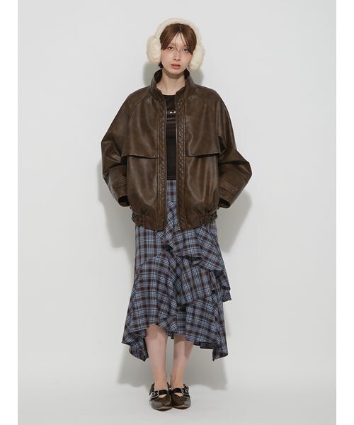 FURFUR（ファーファー）の「スタンドカラーヨークデザインブルゾン（ブルゾン・レディース・ブラウン/チェック/ブラック・F）」の9枚目の写真