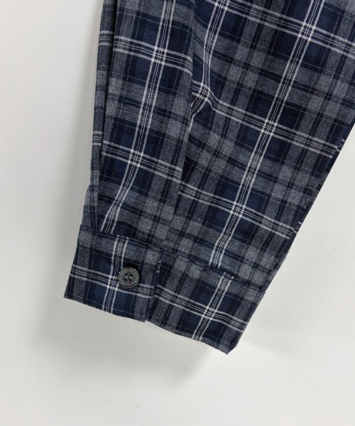 ONEP STAR（ワンピスター）の「チェック柄ゆったり長袖シャツ（シャツ/ブラウス・レディース・ネイビー/ダークブラウン・X-LARGE/LARGE/MEDIUM）」の16枚目の写真