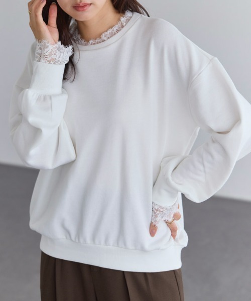 Pierrot(ピエロ)の「袖レースレイヤードスウェット(スウェット・レディース・ホワイト系その他/ブラック×ブラック/杢グレー・LL/M/L)」の18枚目の写真
