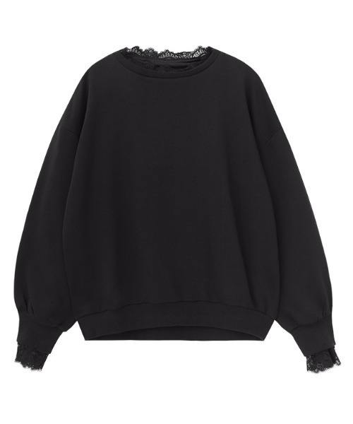 Pierrot(ピエロ)の「袖レースレイヤードスウェット(スウェット・レディース・ホワイト系その他/ブラック×ブラック/杢グレー・LL/M/L)」の8枚目の写真