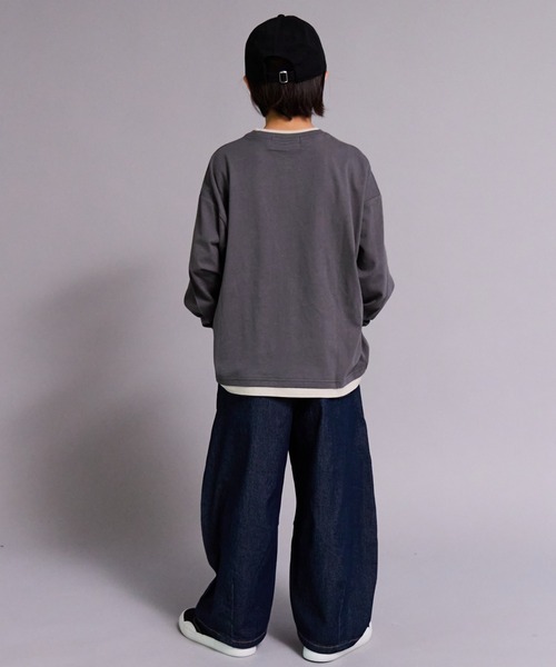 PAIRMANON STREET(ペアマノンストリート)の「【90-160cm】【綿100%】レイヤード 長袖 Tシャツ【PAIRMANON STREET】(Tシャツ/カットソー・キッズ・ライトグレー/ブラック/ホワイト/チャコールグレー・140/90/160/150/100/110/120/130)」の14枚目の写真