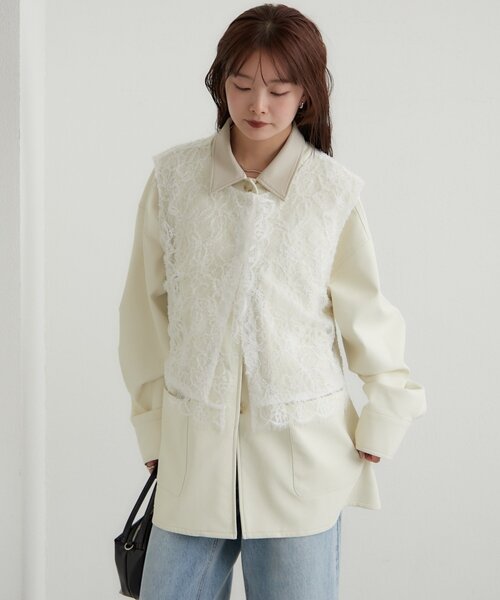 mystic(ミスティック)の「26AWマルチWAYレースレイヤードジャケット(ブルゾン・レディース・キャメル/アイボリー・1/2)」の13枚目の写真