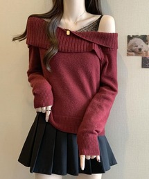 フェイクインナーオフショルニット