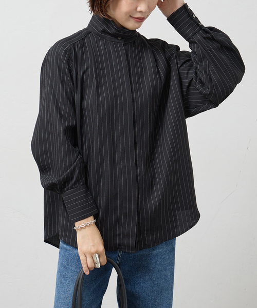 A PUPIL(アピューピル)の「A PUPIL/ア ピューピル 別注 HNK RGLN BL_STRIPES ブラウス(シャツ/ブラウス・レディース・ブラック・MEDIUM)」の3枚目の写真