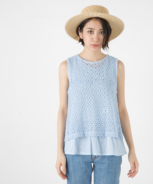 MOUSSY（マウジー）の「LACE LAYERED TANK（タンクトップ・レディース・クリアレッド/ホワイト/ライトブルー/ブラック・FREE）」の4枚目の写真