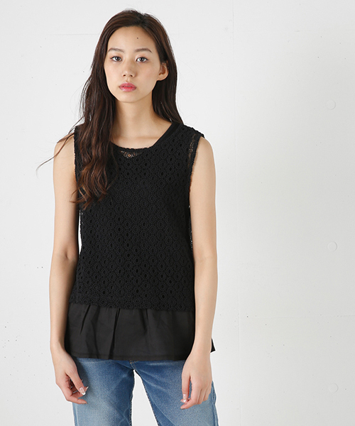 MOUSSY（マウジー）の「LACE LAYERED TANK（タンクトップ・レディース・クリアレッド/ホワイト/ライトブルー/ブラック・FREE）」の3枚目の写真