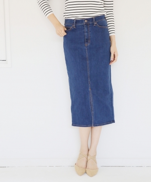 A part by（アパートバイ）の「スリットデニムスカート 730030（デニムスカート・レディース・ブラック/ブルー/ネイビー/ライトブルー・LARGE/MEDIUM）」の4枚目の写真