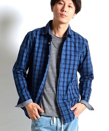 SHIPS JET BLUE | SHIPS JET BLUE: インディゴチェック レギュラーカラーワイヤーシャツ(シャツ/ブラウス)