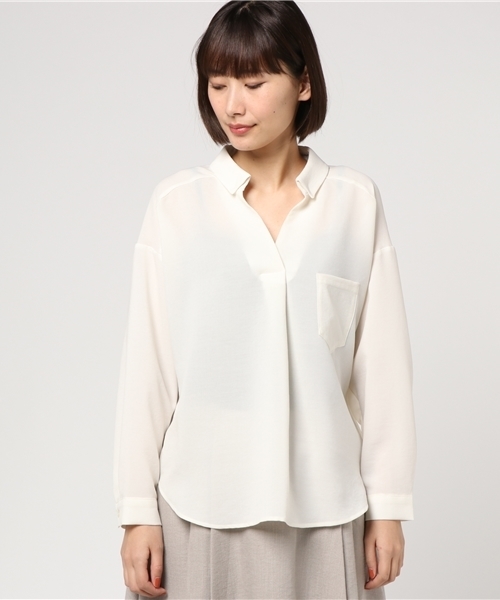 GUILD PRIME（ギルドプライム）の「【GUILD PRIME】WOMENS 襟抜きプルオーバーブラウス（シャツ/ブラウス・レディース・ホワイト/ピンク・36/34）」の3枚目の写真