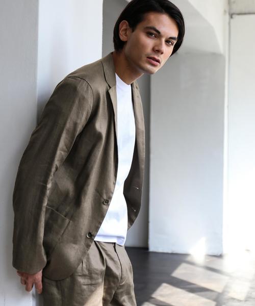 green label relaxing(グリーンレーベルリラクシング)の「KC NEO LINEN ジャーディガン / ジャケット ◆(テーラードジャケット・メンズ・オリーブ/ライトブルー/ネイビー・LARGE/SMALL/X-LARGE/MEDIUM)」の2枚目の写真