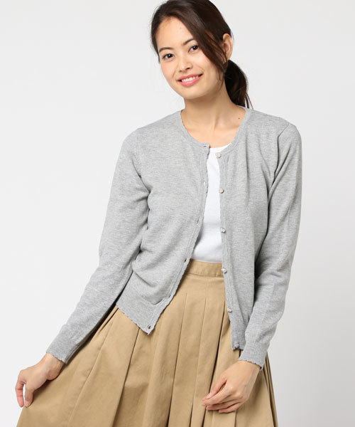 Honeys（ハニーズ）の「ビジューボタンカーディガン（カーディガン/ボレロ・レディース・ブラック/グリーン/ピンク/杢グレー/ネイビー/イエロー・M/L）」の3枚目の写真