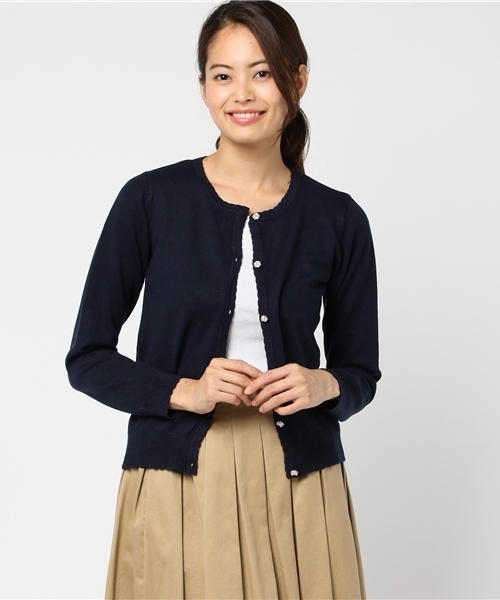 Honeys（ハニーズ）の「ビジューボタンカーディガン（カーディガン/ボレロ・レディース・ブラック/グリーン/ピンク/杢グレー/ネイビー/イエロー・M/L）」の5枚目の写真