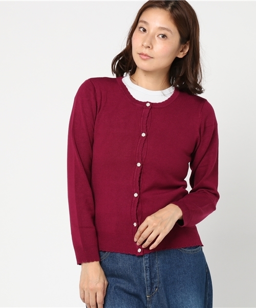 Honeys（ハニーズ）の「ビジューボタンカーディガン（カーディガン/ボレロ・レディース・ブラック/グリーン/ピンク/杢グレー/ネイビー/イエロー・M/L）」の6枚目の写真