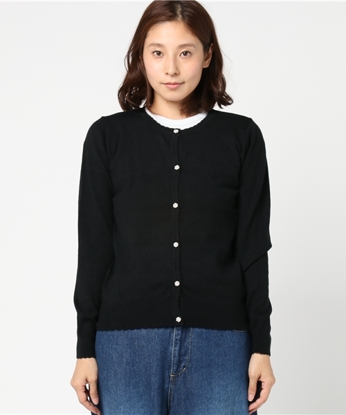 Honeys（ハニーズ）の「ビジューボタンカーディガン（カーディガン/ボレロ・レディース・ブラック/グリーン/ピンク/杢グレー/ネイビー/イエロー・M/L）」の12枚目の写真