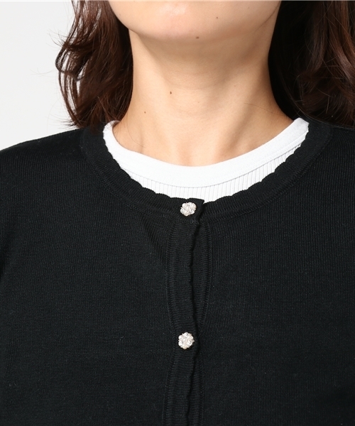 Honeys（ハニーズ）の「ビジューボタンカーディガン（カーディガン/ボレロ・レディース・ブラック/グリーン/ピンク/杢グレー/ネイビー/イエロー・M/L）」の8枚目の写真