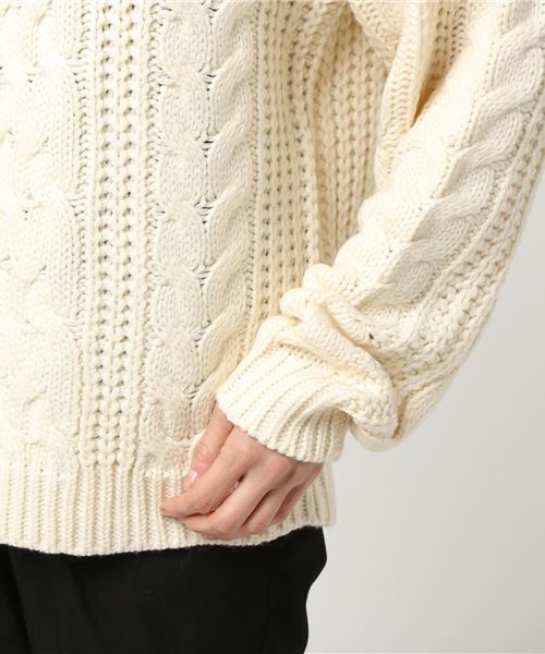 PUNYUS（プニュズ）の「ローゲージケーブルニット（ニット/セーター・レディース・ブラック/レッド/イエロー/アイボリー・1/2/3/4）」の5枚目の写真