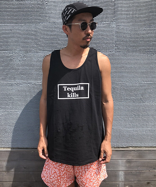 Homeyland(ホーミーランド)の「Tequila kills TANKTOP タンクトップ(タンクトップ・メンズ・ホワイト/ブラック/オレンジ・MEDIUM/LARGE)」の1枚目の写真