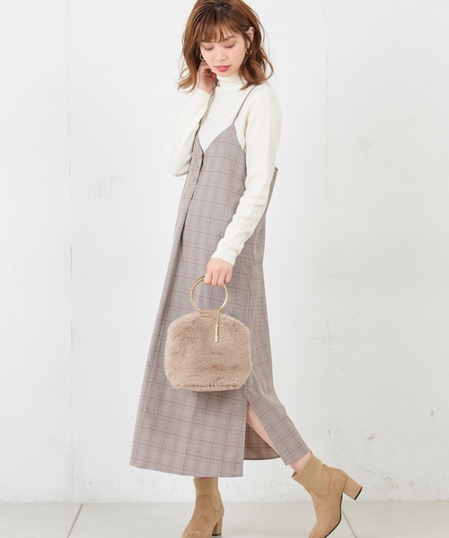 natural couture（ナチュラルクチュール）の「ちび釦付きシンプルキャミワンピ（ワンピース・レディース・ベージュ系その他/レオパード/その他・FREE）」の2枚目の写真