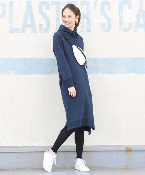 coen(コーエン)の「CVC裏毛フーデッドワンピース (パーカーワンピース)(ワンピース・レディース・グレー/ネイビー・FREE)」の13枚目の写真