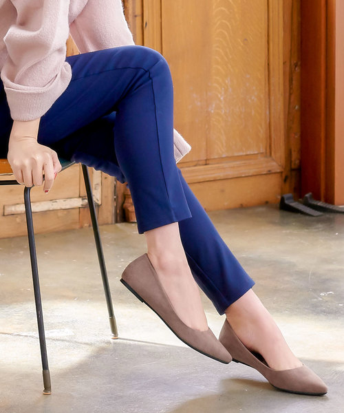 エコファーインソールポインテッドトゥフラットパンプス＊レディース