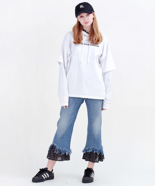 RNA（アールエヌエー）の「M1085 レイヤード風BIGパーカー（パーカー・レディース・ホワイト/ブラック/レッド・MEDIUM）」の8枚目の写真