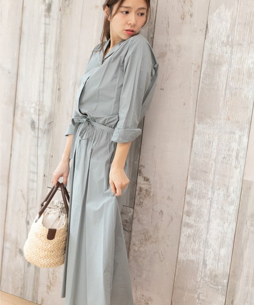 PREFERIR（プレフェリール）の「開襟シャツ オープンカラー ワンピース【フジテレビ・プライムニュース番組着用】（シャツワンピース・レディース・モカ/グリーン/ネイビー/ピンク・MEDIUM/LARGE）」の5枚目の写真