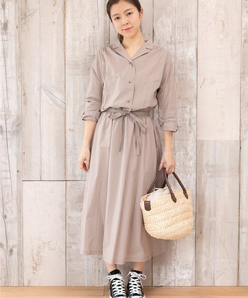 PREFERIR（プレフェリール）の「開襟シャツ オープンカラー ワンピース【フジテレビ・プライムニュース番組着用】（シャツワンピース・レディース・モカ/グリーン/ネイビー/ピンク・MEDIUM/LARGE）」の6枚目の写真