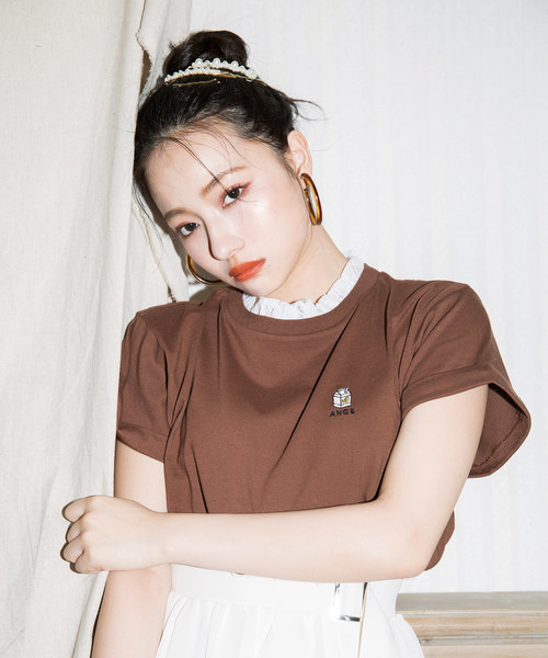 ANDGEEBEE(アンジービー)の「レースレイヤードミルクT(Tシャツ/カットソー)」|ブラウン