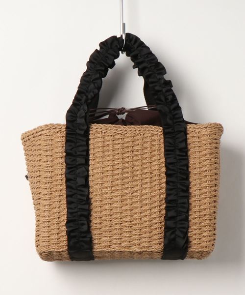 INTERPLANET（インタープラネット）の「ペーパーフリルハンドルカゴＢＡＧ（かごバッグ・レディース・ブラウン/グレー・フリー）」の3枚目の写真