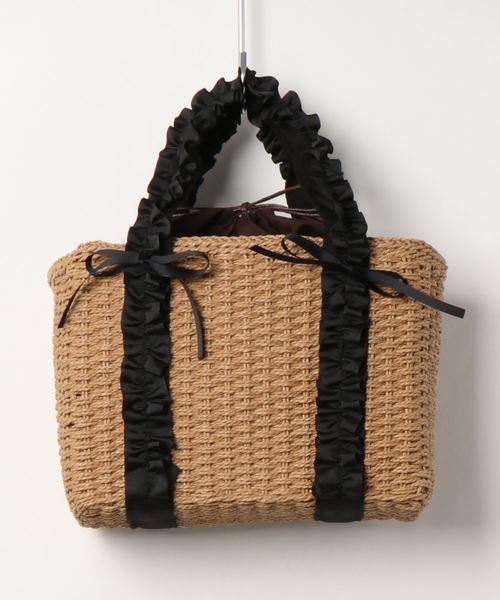INTERPLANET（インタープラネット）の「ペーパーフリルハンドルカゴＢＡＧ（かごバッグ・レディース・ブラウン/グレー・フリー）」の8枚目の写真