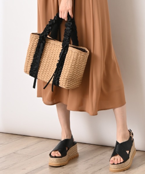 INTERPLANET（インタープラネット）の「ペーパーフリルハンドルカゴＢＡＧ（かごバッグ・レディース・ブラウン/グレー・フリー）」の7枚目の写真