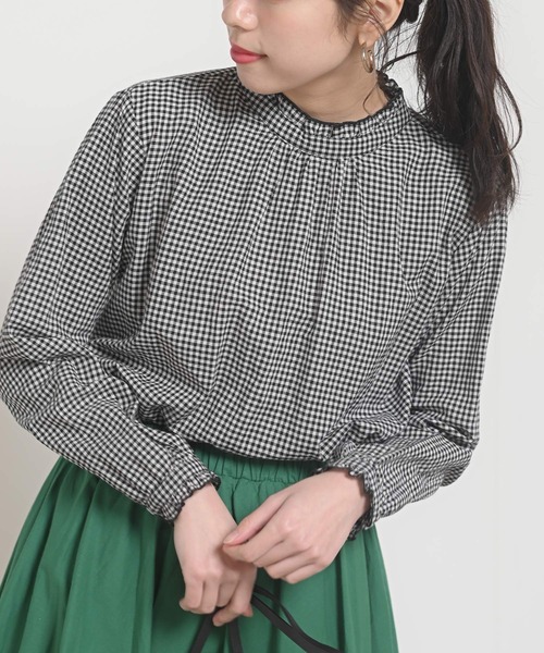 rps（アールピーエス）の「フリルネックブラウス（シャツ/ブラウス・レディース・ストライプ/ピンクベージュ/ブラック/オフホワイト/チェック/ブルーグリーン/グレー/ブラック系その他2・M）」の4枚目の写真