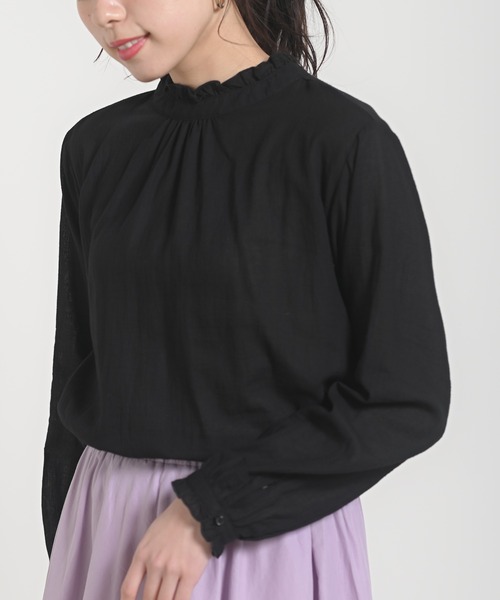 rps（アールピーエス）の「フリルネックブラウス（シャツ/ブラウス・レディース・ストライプ/ピンクベージュ/ブラック/オフホワイト/チェック/ブルーグリーン/グレー/ブラック系その他2・M）」の3枚目の写真