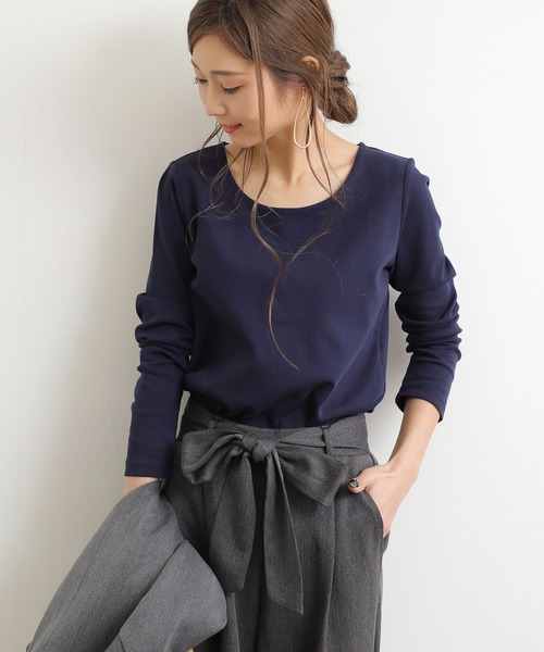 andme（アンドミー）の「コットン長袖ダブルフロントクルーネックTシャツ（Tシャツ/カットソー・レディース・ブラック/ネイビー/オフホワイト/グレー系その他・M/L）」の4枚目の写真