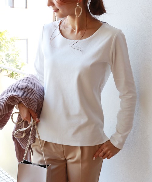 andme（アンドミー）の「コットン長袖ダブルフロントクルーネックTシャツ（Tシャツ/カットソー・レディース・ブラック/ネイビー/オフホワイト/グレー系その他・M/L）」の9枚目の写真