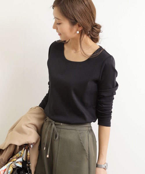 andme（アンドミー）の「コットン長袖ダブルフロントクルーネックTシャツ（Tシャツ/カットソー・レディース・ブラック/ネイビー/オフホワイト/グレー系その他・M/L）」の13枚目の写真