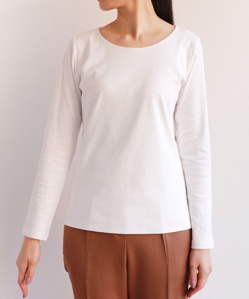 andme（アンドミー）の「コットン長袖ダブルフロントクルーネックTシャツ（Tシャツ/カットソー・レディース・ブラック/ネイビー/オフホワイト/グレー系その他・M/L）」の17枚目の写真