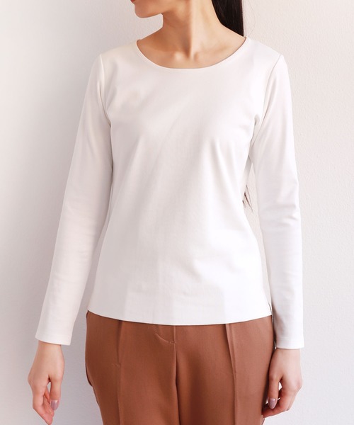 andme（アンドミー）の「コットン長袖ダブルフロントクルーネックTシャツ（Tシャツ/カットソー・レディース・ブラック/ネイビー/オフホワイト/グレー系その他・M/L）」の14枚目の写真