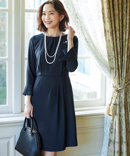 セール ママスーツ 入学式 スーツ 卒業式 ワンピース スーツ ベルクロスクルーネックワンピース ワンピース Sunauna スーナウーナ のファッション
