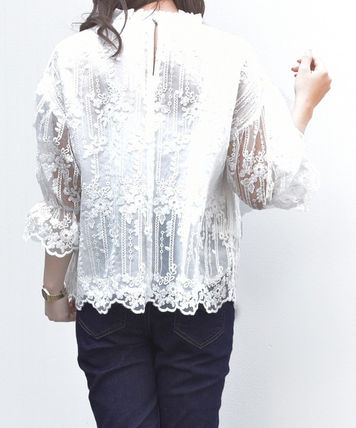 PairPair（ペアペア）の「レースシアーオーガンジーブラウス（シャツ/ブラウス・レディース・オフホワイト・FREE）」の6枚目の写真