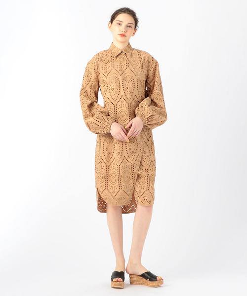 コットン コットン セール Ganni ワンピース カットワークシャツワンピース シャツワンピース Tomorrowland トゥモローランド のファッション