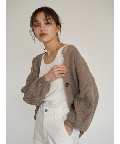 earth music&ecology(アースミュージックアンドエコロジー)の「【WEB限定】ドロップショルダー畦ニットカーディガン *(カーディガン/ボレロ・レディース・ベージュ/ピンク/アイボリー/ミント/モカ/ライトベージュ/ブラック/グレイッシュベージュ・FREE)」の17枚目の写真