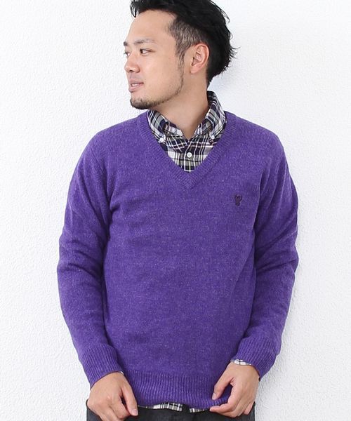 coen（コーエン）の「ラムウールＶネックニットプルオーバー（ニット/セーター・メンズ・ネイビー/ピンク/ダークグリーン/パープル/ブラック/オフホワイト/ブラウン/ライトグレー・X-LARGE/LARGE/MEDIUM/SMALL）」の7枚目の写真