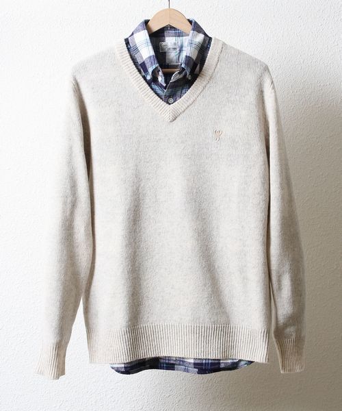 coen（コーエン）の「ラムウールＶネックニットプルオーバー（ニット/セーター・メンズ・ネイビー/ピンク/ダークグリーン/パープル/ブラック/オフホワイト/ブラウン/ライトグレー・X-LARGE/LARGE/MEDIUM/SMALL）」の2枚目の写真