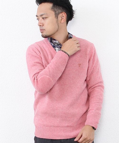 coen（コーエン）の「ラムウールＶネックニットプルオーバー（ニット/セーター・メンズ・ネイビー/ピンク/ダークグリーン/パープル/ブラック/オフホワイト/ブラウン/ライトグレー・X-LARGE/LARGE/MEDIUM/SMALL）」の8枚目の写真