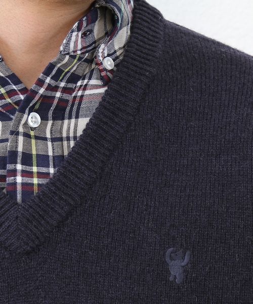 coen（コーエン）の「ラムウールＶネックニットプルオーバー（ニット/セーター・メンズ・ネイビー/ピンク/ダークグリーン/パープル/ブラック/オフホワイト/ブラウン/ライトグレー・X-LARGE/LARGE/MEDIUM/SMALL）」の10枚目の写真